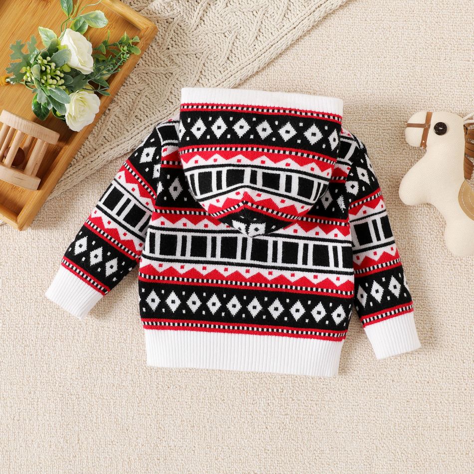 Christmas Baby Boy Allover Argyle Pattern Long-sleeve Knitted Hoodie Black/White big image 4