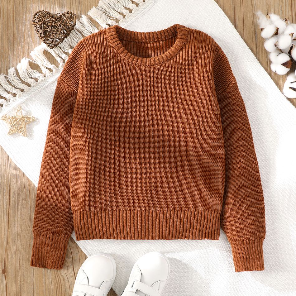 Kid Boy/Kid Girl Solid Color Basic Knit Sweater Coffee