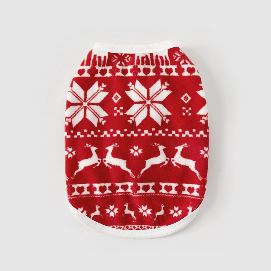 Christmas Family Matching Long-sleeve Allover Deer & Snowflake Print Red Thickened Polar Fleece Pajamas Sets (Flame Resistant) REDWHITE big image 19
