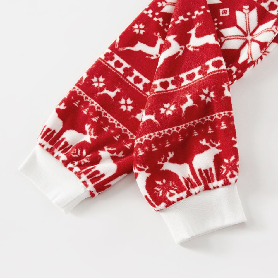 Christmas Family Matching Long-sleeve Allover Deer & Snowflake Print Red Thickened Polar Fleece Pajamas Sets (Flame Resistant) REDWHITE big image 12