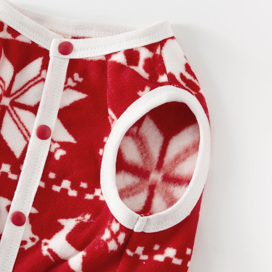 Christmas Family Matching Long-sleeve Allover Deer & Snowflake Print Red Thickened Polar Fleece Pajamas Sets (Flame Resistant) REDWHITE big image 20
