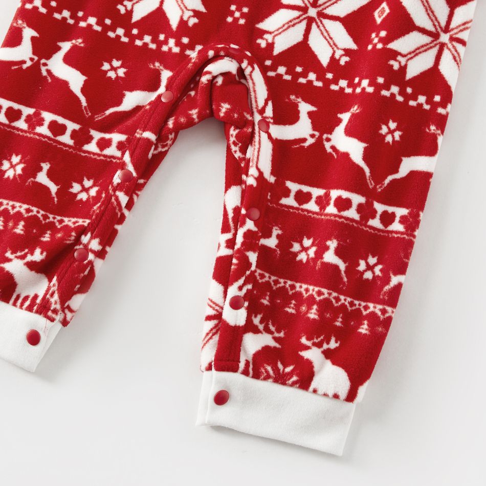 Christmas Family Matching Long-sleeve Allover Deer & Snowflake Print Red Thickened Polar Fleece Pajamas Sets (Flame Resistant) REDWHITE big image 18