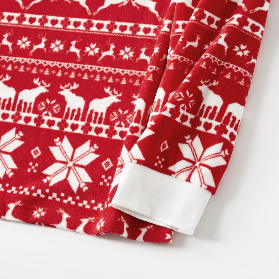 Christmas Family Matching Long-sleeve Allover Deer & Snowflake Print Red Thickened Polar Fleece Pajamas Sets (Flame Resistant) REDWHITE big image 10