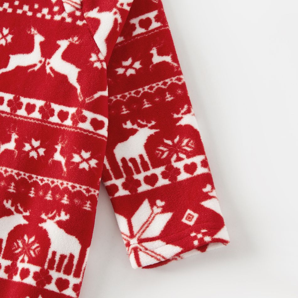 Christmas Family Matching Long-sleeve Allover Deer & Snowflake Print Red Thickened Polar Fleece Pajamas Sets (Flame Resistant) REDWHITE big image 17