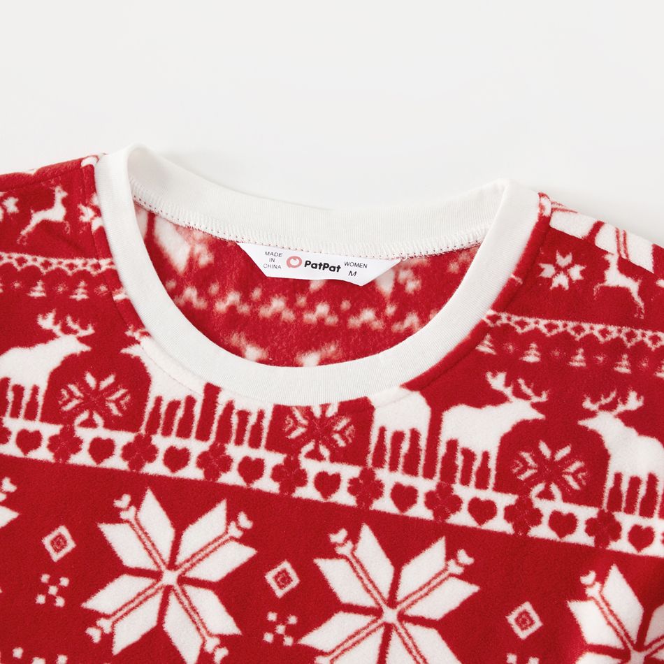Christmas Family Matching Long-sleeve Allover Deer & Snowflake Print Red Thickened Polar Fleece Pajamas Sets (Flame Resistant) REDWHITE big image 9