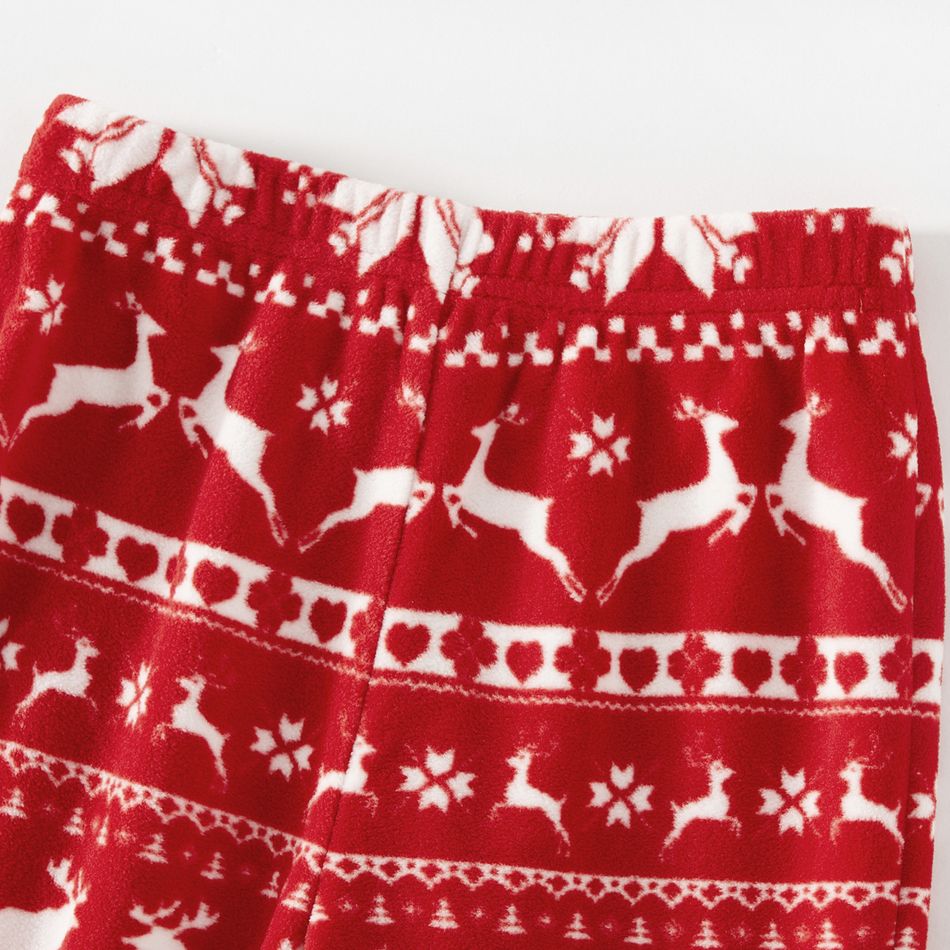 Christmas Family Matching Long-sleeve Allover Deer & Snowflake Print Red Thickened Polar Fleece Pajamas Sets (Flame Resistant) REDWHITE big image 11