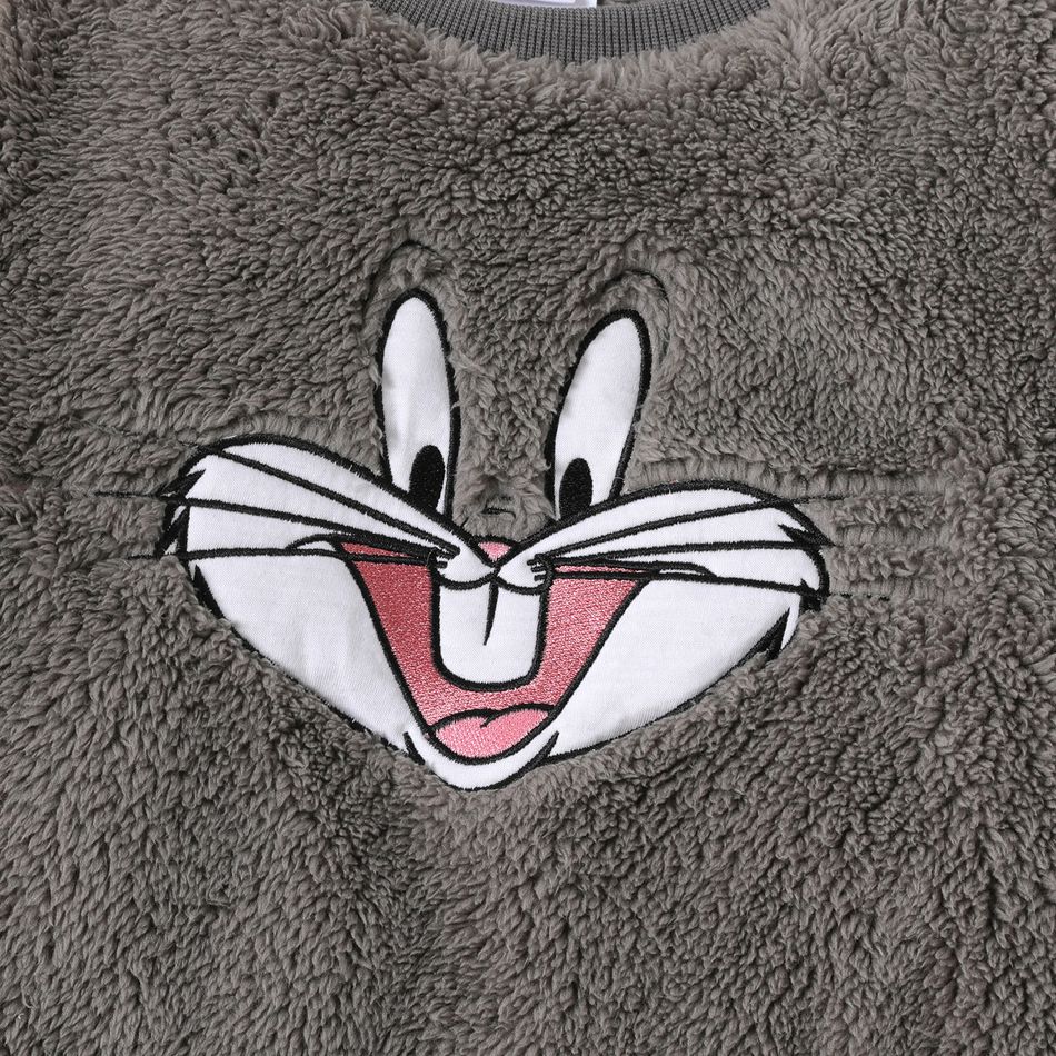 Looney Tunes Kid Girl/Boy Bugs Bunny Embroidered Fuzzy Fleece Sweatshirt Grey big image 3
