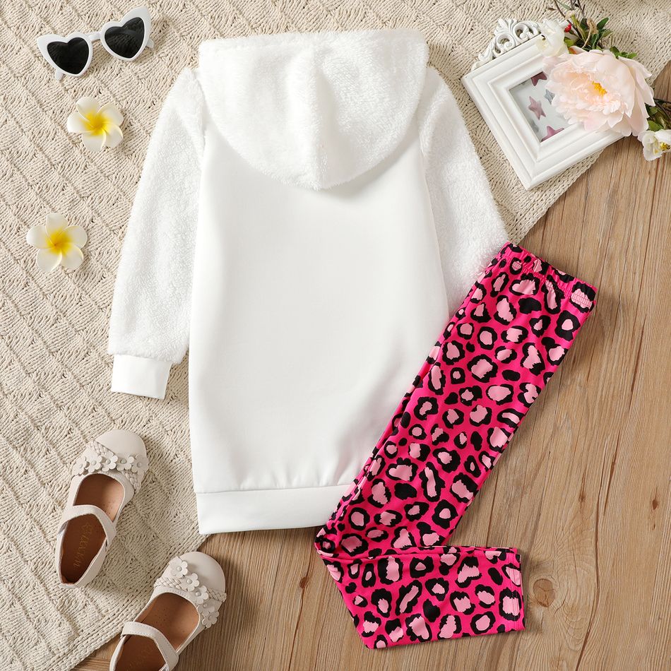 2pcs Kid Girl Character Print Fleece Splice Goodie Sweatshirt and Leopard Print Leggings Set Pink big image 6