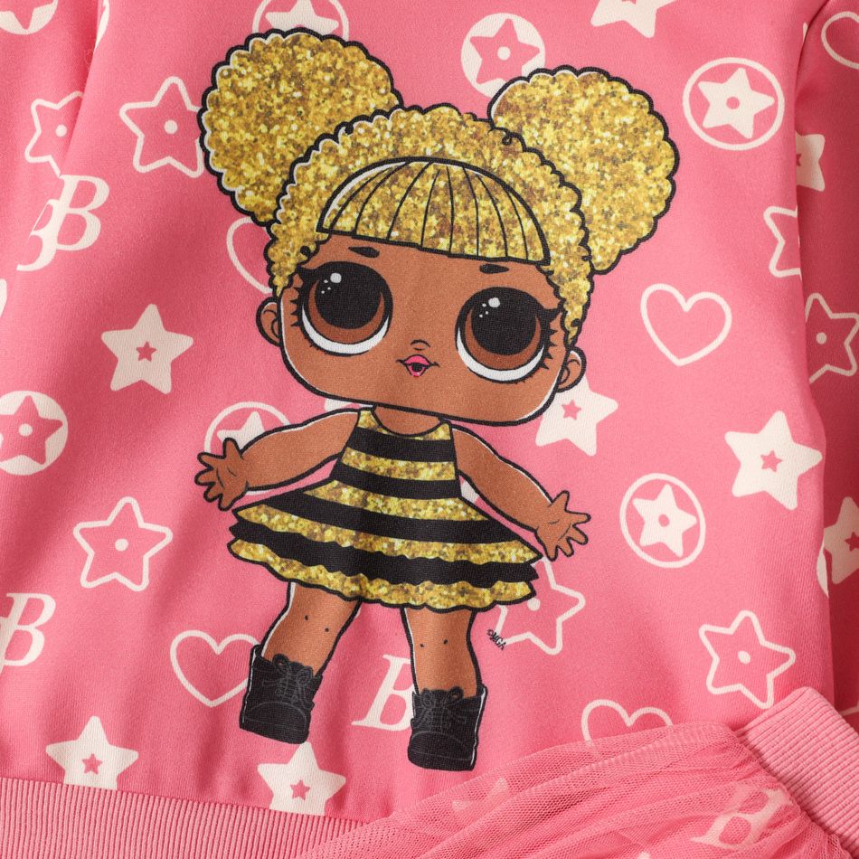 L.O.L. SURPRISE! 2pcs Toddler Girl Heart Star Print Hoodie Sweatshirt and Mesh Splice Skirt Set Pink big image 3