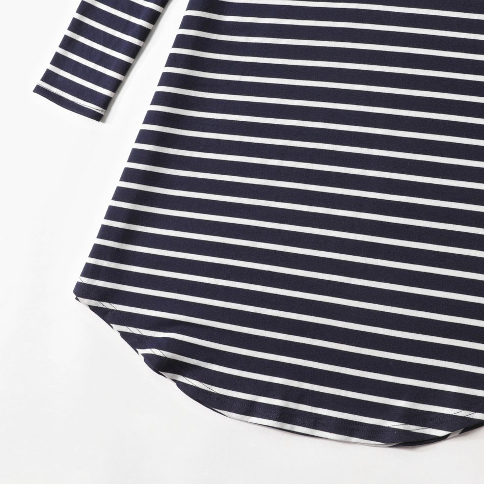 Nursing Stripe Splice Lace Up Long-sleeve Henley Dress BLUEWHITE big image 6