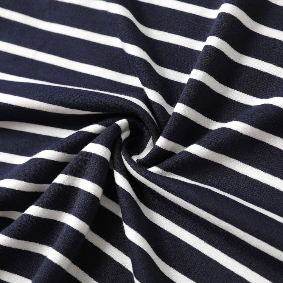 Nursing Stripe Splice Lace Up Long-sleeve Henley Dress BLUEWHITE