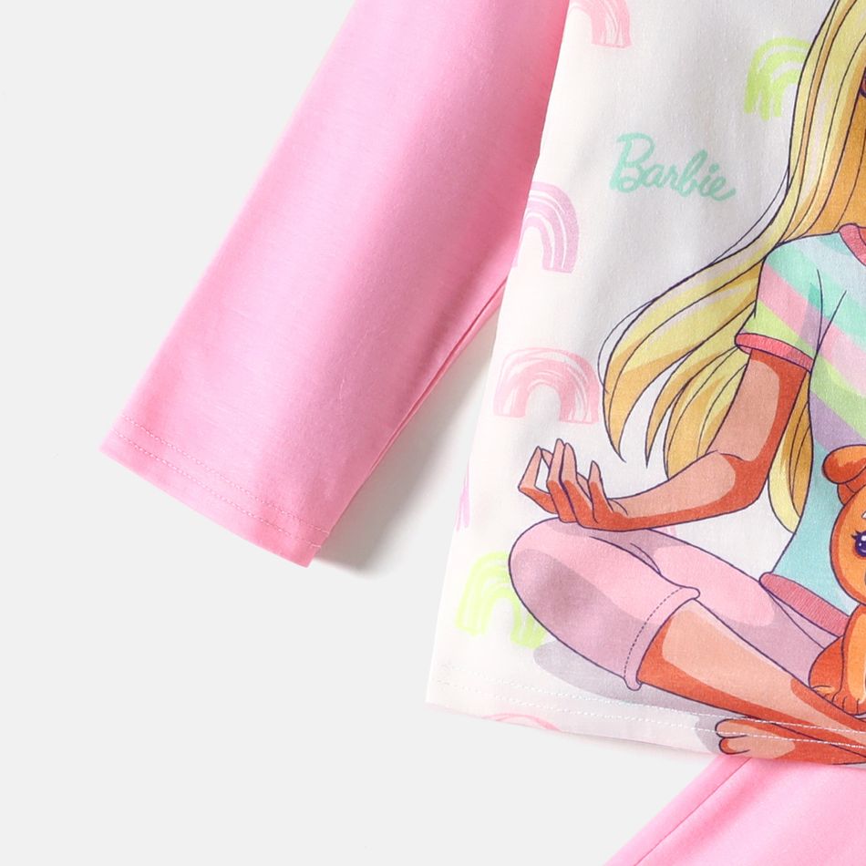 Barbie 2pcs Toddler Girl Long Raglan Sleeve Tee and Pink Pants Set Pink big image 4