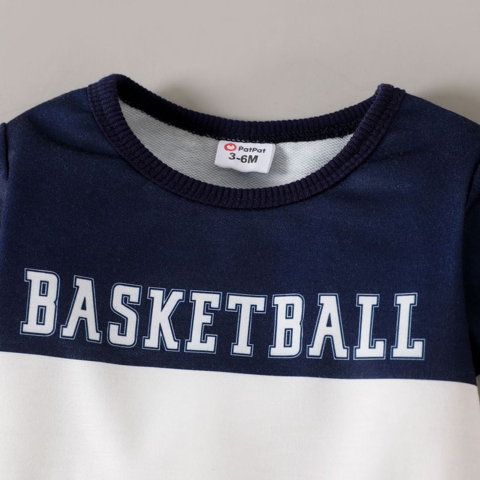 Baby Boy Basketball & Letter Print Long-sleeve Colorblock Jumpsuit Tibetanblue big image 3