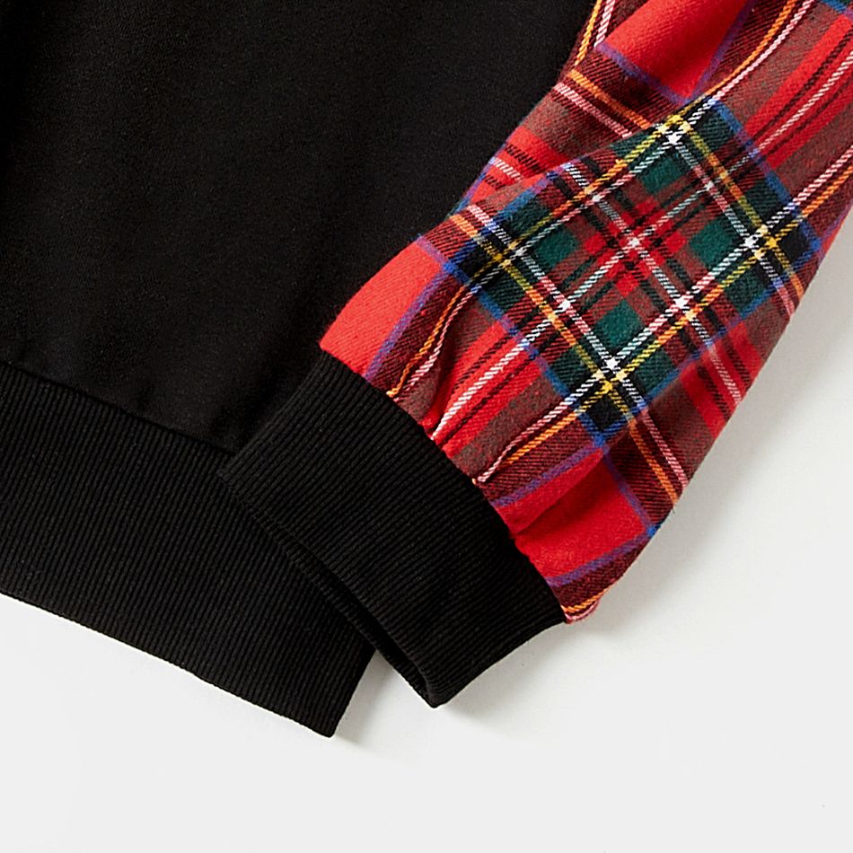 Family Matching Solid Rib Knit Spliced Red Plaid Dresses and Long-sleeve Sweatshirts Sets ColorBlock big image 12