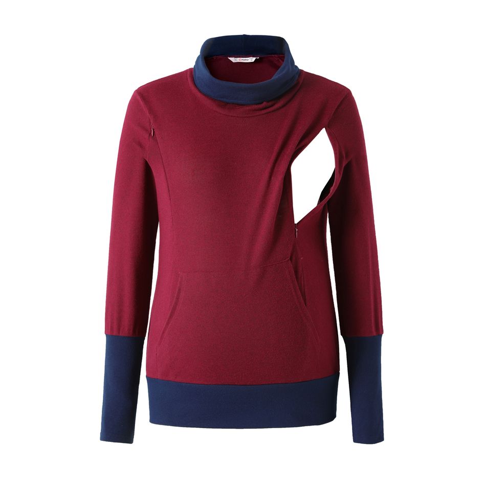 Nursing Two Tone Half Turtleneck Long-sleeve Pullover Burgundy big image 2