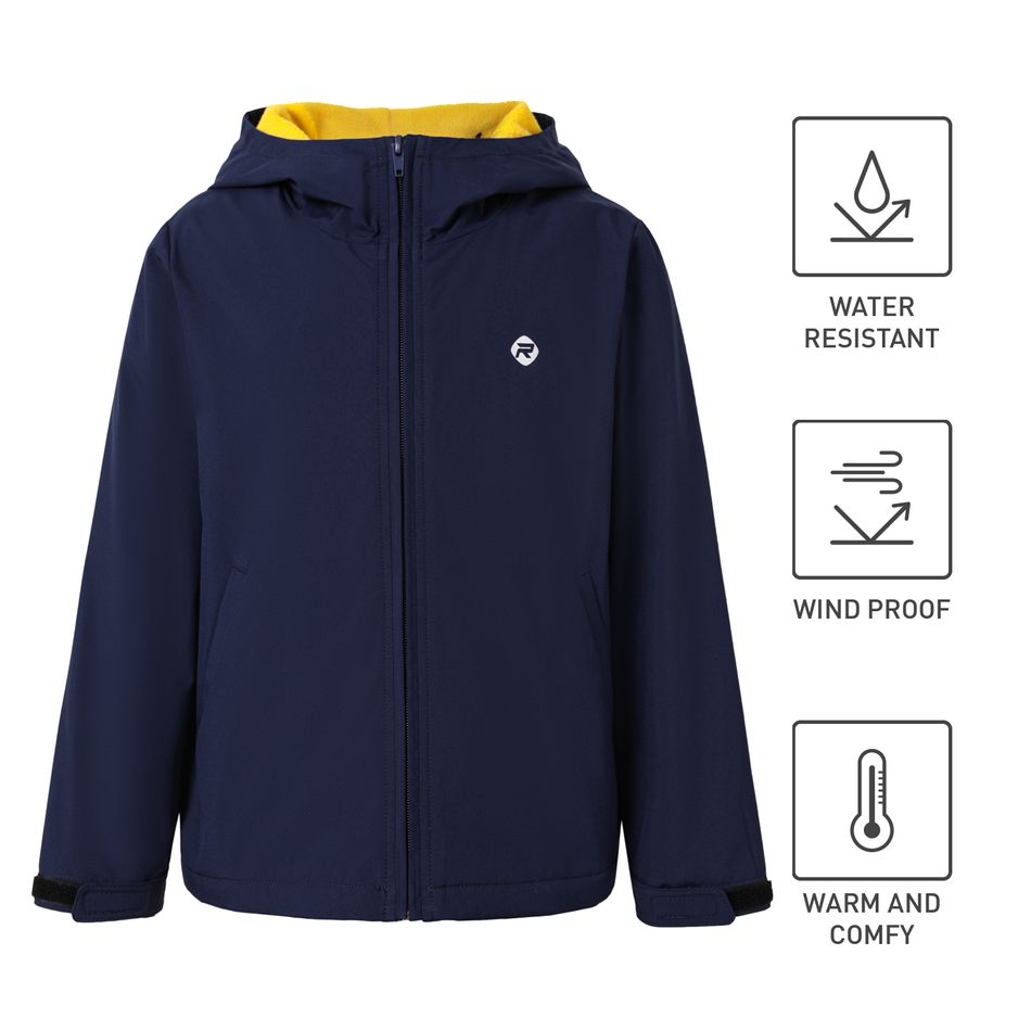 Activewear Kid Boy/Kid Girl Solid Color Water Resistant Fleece Lined Hooded Jacket Tibetanblue