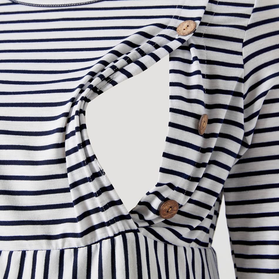 Nursing Stripe Button Up Long-sleeve Dress darkbluewhite big image 6