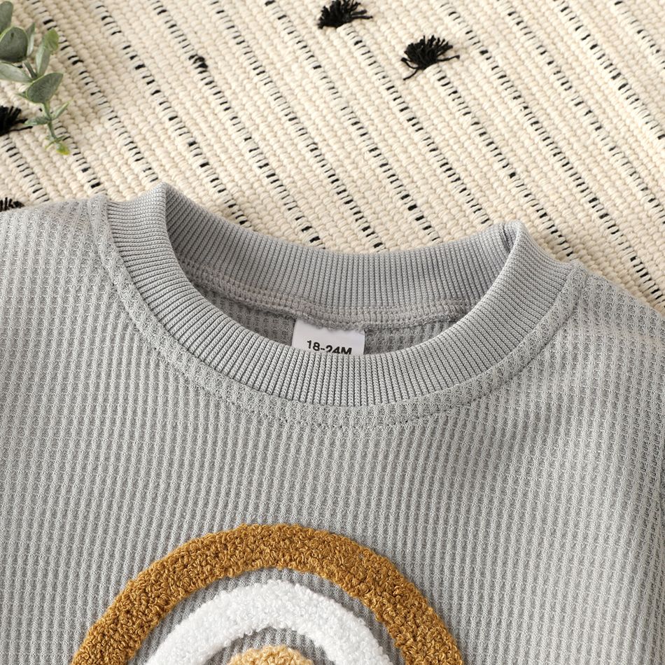 Toddler Girl/Boy Rainbow Embroidered Waffle Sweatshirt Grey big image 3