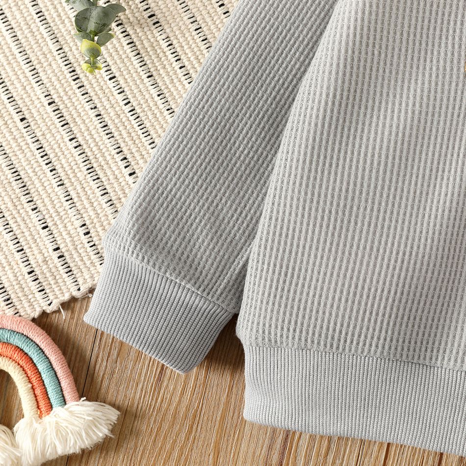 Toddler Girl/Boy Rainbow Embroidered Waffle Sweatshirt Grey big image 5