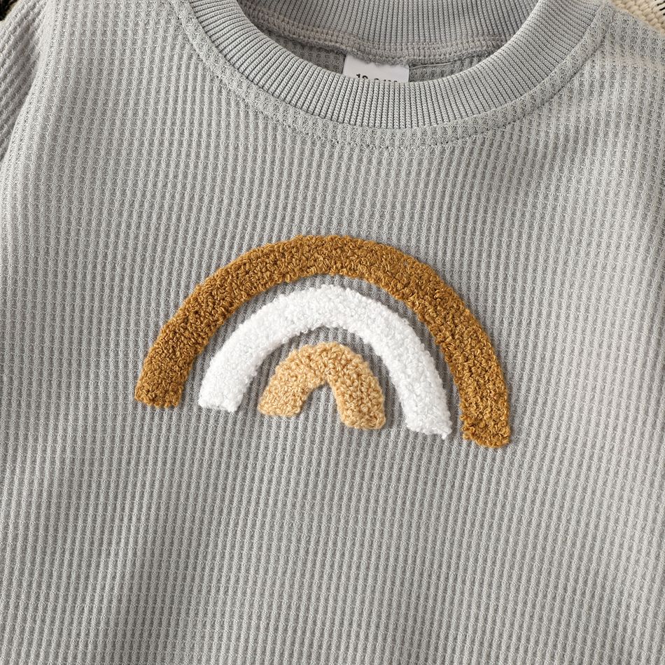 Toddler Girl/Boy Rainbow Embroidered Waffle Sweatshirt Grey big image 4