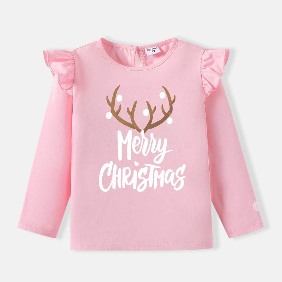 Go-Neat Water Repellent and Stain Resistant Christmas Family Matching Antlers & Letter Print Long-sleeve Tee Grey big image 7