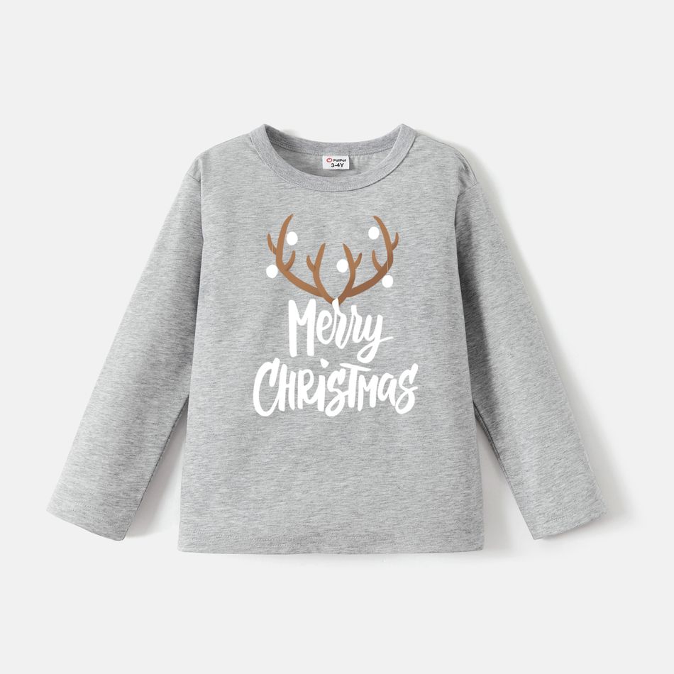 Go-Neat Water Repellent and Stain Resistant Christmas Family Matching Antlers & Letter Print Long-sleeve Tee Grey big image 6