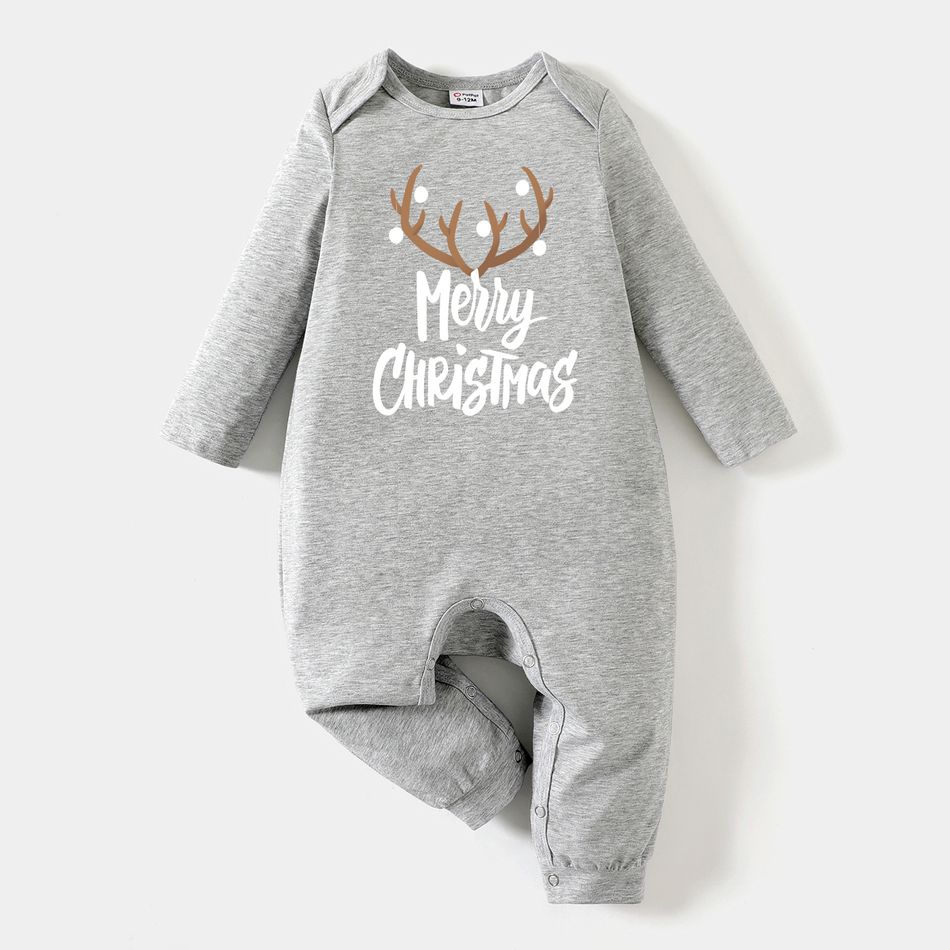 Go-Neat Water Repellent and Stain Resistant Christmas Family Matching Antlers & Letter Print Long-sleeve Tee Grey big image 8