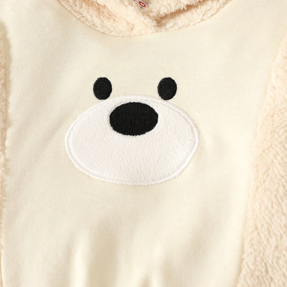 2pcs Baby Boy Bear Embroidered Fuzzy Hoodie Set Apricot big image 4