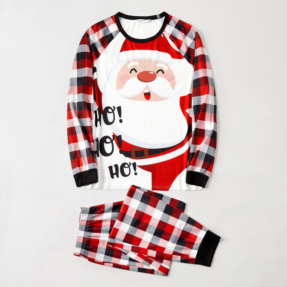 Christmas Family Matching Santa & Letter Print Red Plaid Raglan-sleeve Pajamas Sets (Flame Resistant) ColorBlock big image 5
