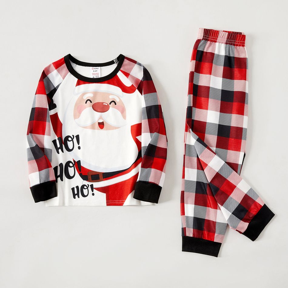 Christmas Family Matching Santa & Letter Print Red Plaid Raglan-sleeve Pajamas Sets (Flame Resistant) ColorBlock big image 11