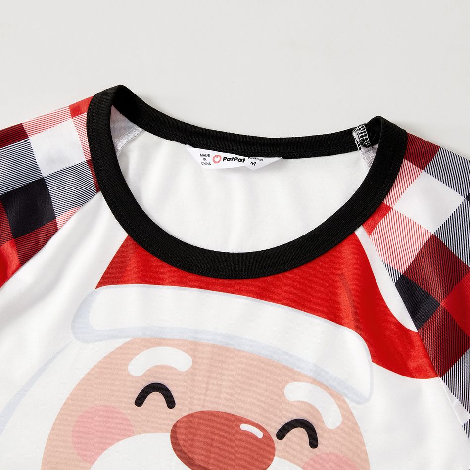 Christmas Family Matching Santa & Letter Print Red Plaid Raglan-sleeve Pajamas Sets (Flame Resistant) ColorBlock big image 7