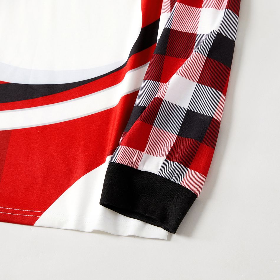 Christmas Family Matching Santa & Letter Print Red Plaid Raglan-sleeve Pajamas Sets (Flame Resistant) ColorBlock big image 9
