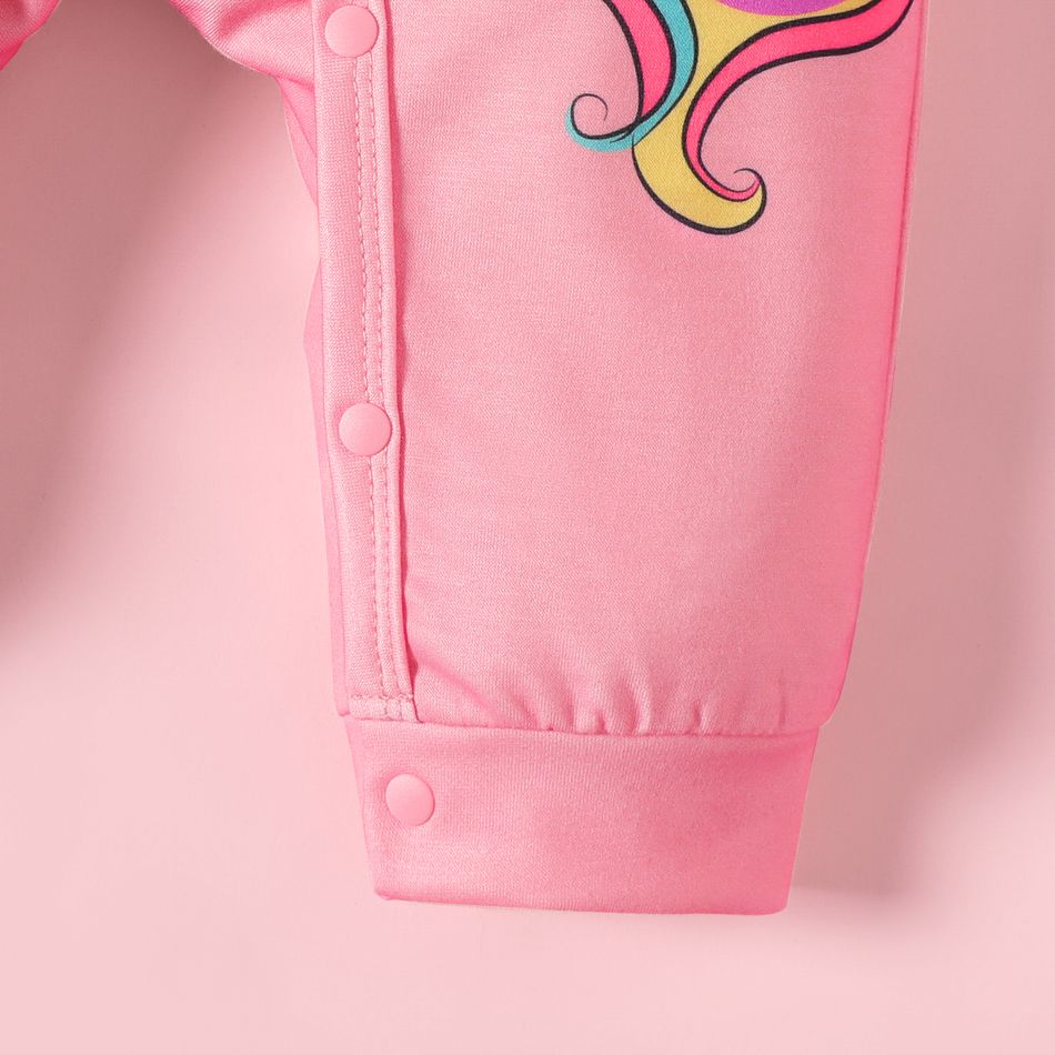 Baby Girl Unicorn Print Pink Ruffle Trim Long-sleeve Jumpsuit Pink