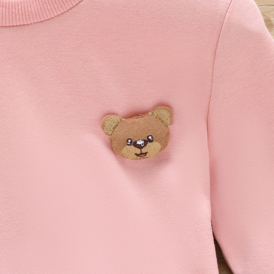 2pcs Kid Girl 3D Bear Design Pink Sweatshirt and Plaid Skirt Set Pink big image 3