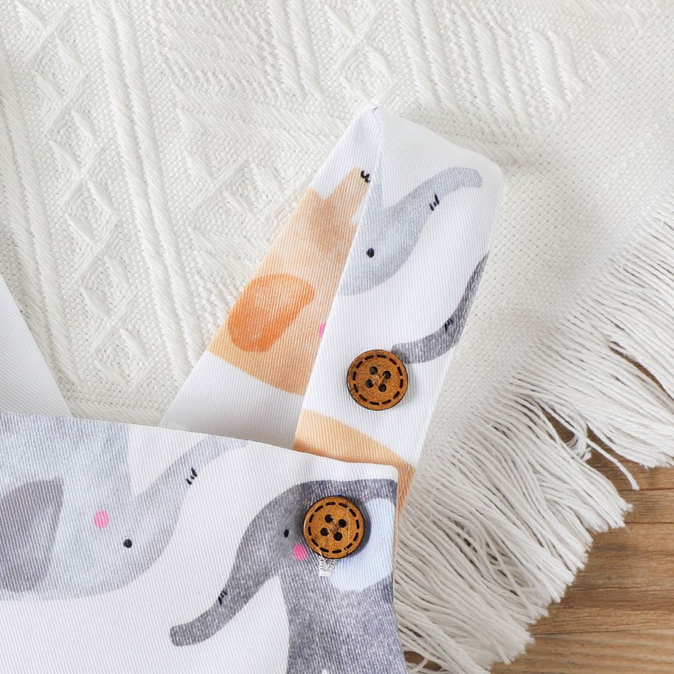 2pcs Baby Boy 95% Cotton Long-sleeve Tee and Allover Elephant Print Overalls Set Dark Brown big image 4