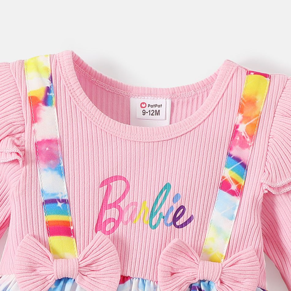 Barbie Baby Girl 2 in 1 Rainbow and Bowknot Long-sleeve Romper Pink big image 2