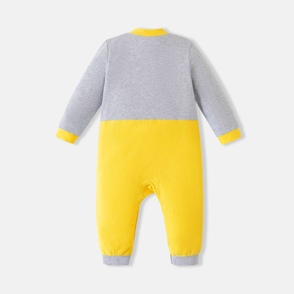 Looney Tunes Baby Boy/Girl 95% Cotton Long-sleeve Faux-two Animal Embroidered Jumpsuit Pale Yellow big image 2