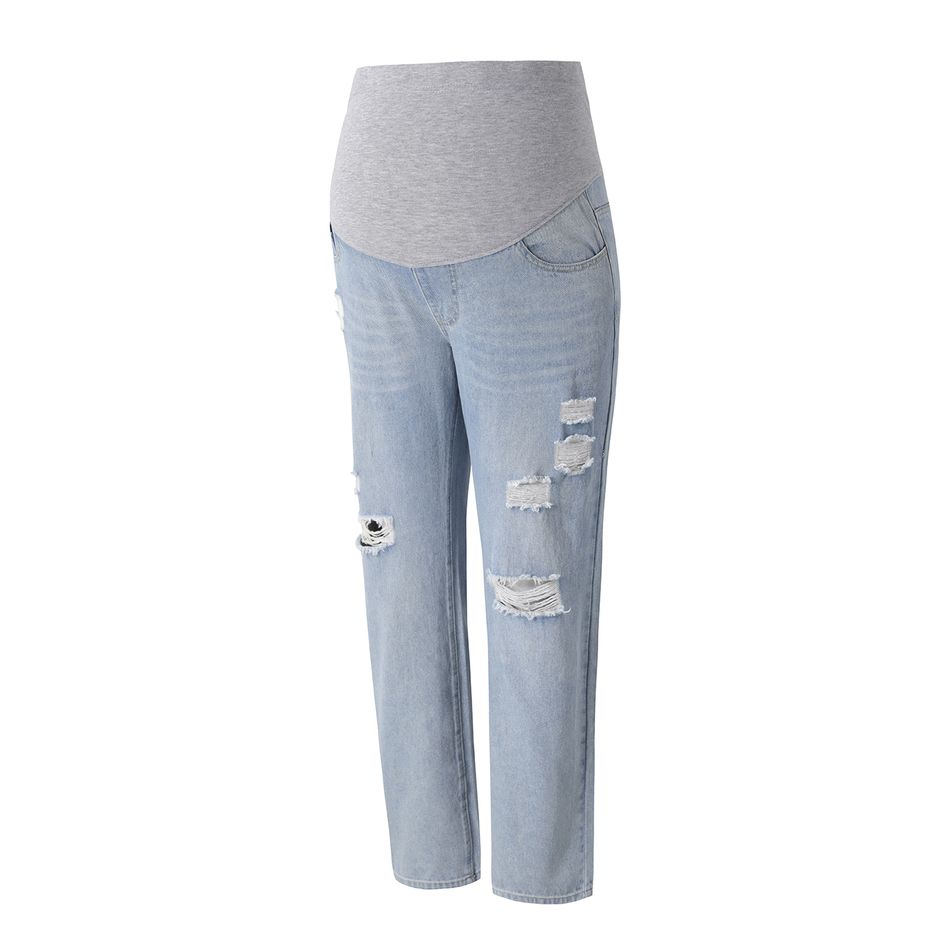 Maternity Ripped Straight Leg High-Rise Jeans Light Blue big image 2