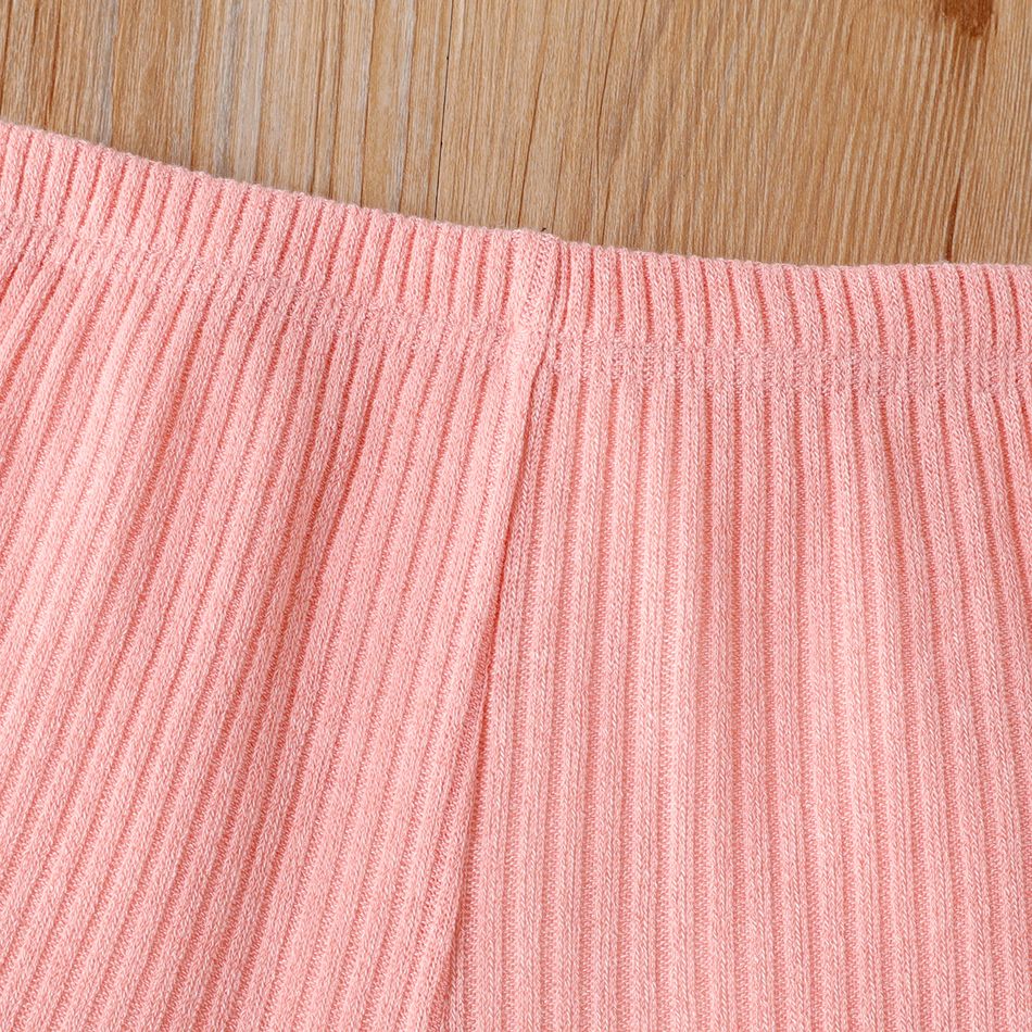 Kid Girl Solid Color Bowknot Design Mesh Splice Flared Pants Pink big image 5