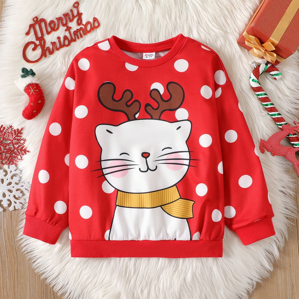 Natal Criança Menina Estampado animal Pullover Sweatshirt Vermelho