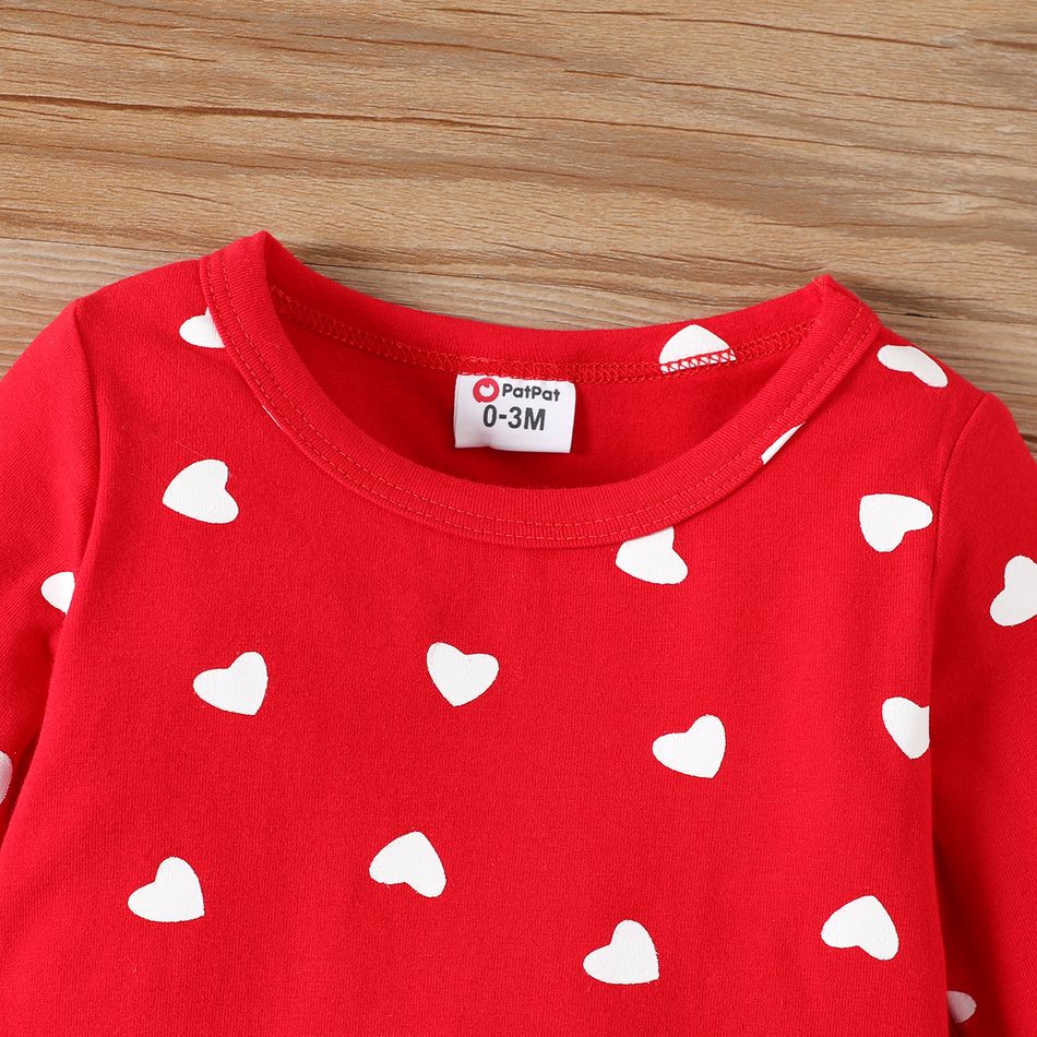 3-Pack Baby Boy/Girl 95% Cotton Long-sleeve Allover Heart Print Jumpsuit and Rompers Set Red big image 4