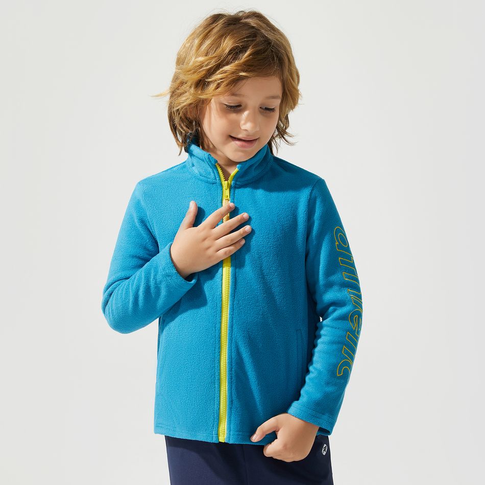 Activewear Kid Boy Letter Print Stand Collar Polar Fleece Jacket Seablue big image 5