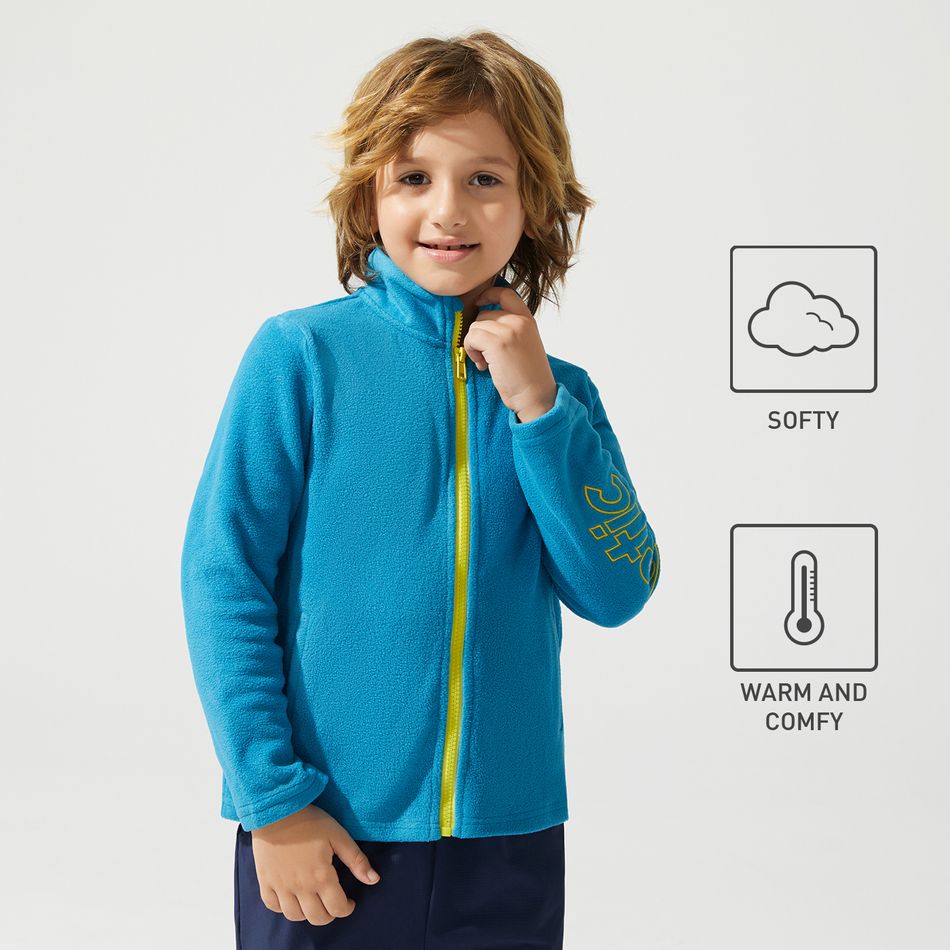 Activewear Kid Boy Letter Print Stand Collar Polar Fleece Jacket Seablue