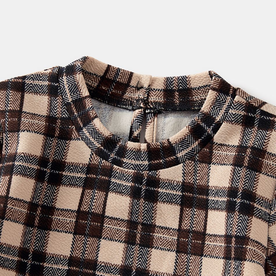 Family Matching Coffee Plaid Bodycon Dresses and Short-sleeve Polo Shirts Sets Coffee big image 7
