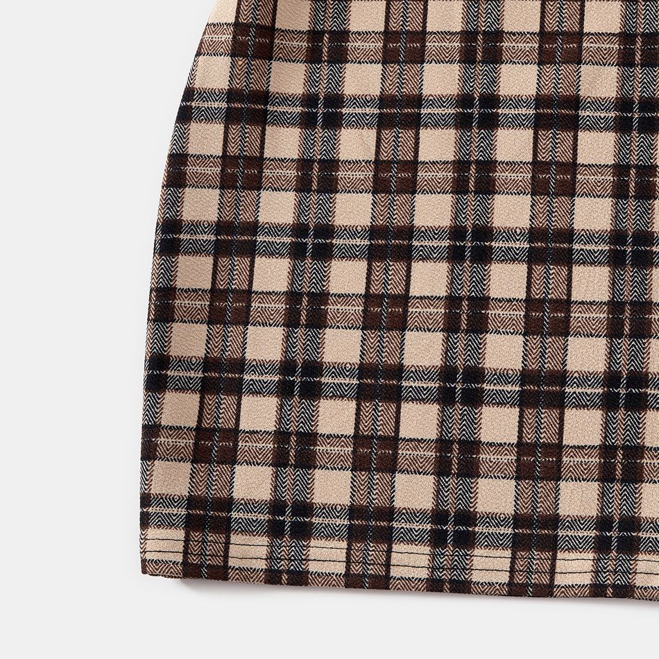 Family Matching Coffee Plaid Bodycon Dresses and Short-sleeve Polo Shirts Sets Coffee big image 5