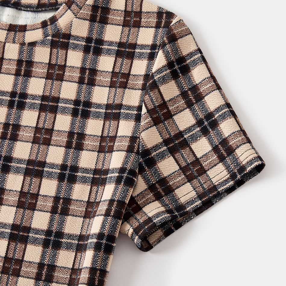 Family Matching Coffee Plaid Bodycon Dresses and Short-sleeve Polo Shirts Sets Coffee big image 4