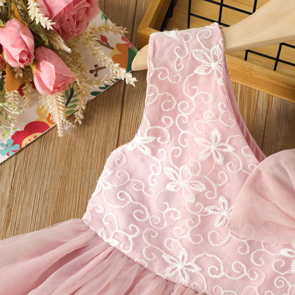 طفل فتاة 3D bowknot تصميم بلا أكمام فستان وردي بحزام شبكي زهري big image 3