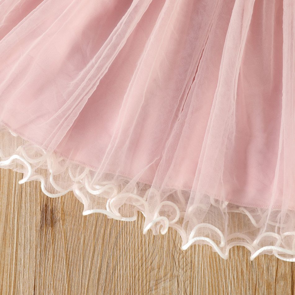 Toddler Girl 3D Bowknot Design Sleeveless Pink Mesh Strap Dress Pink big image 4