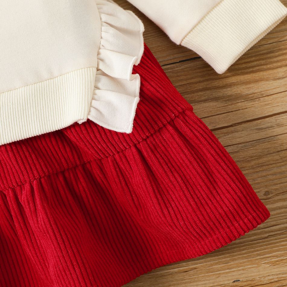 فستان طفلة بأكمام طويلة مزين بكشكش أحمر big image 5