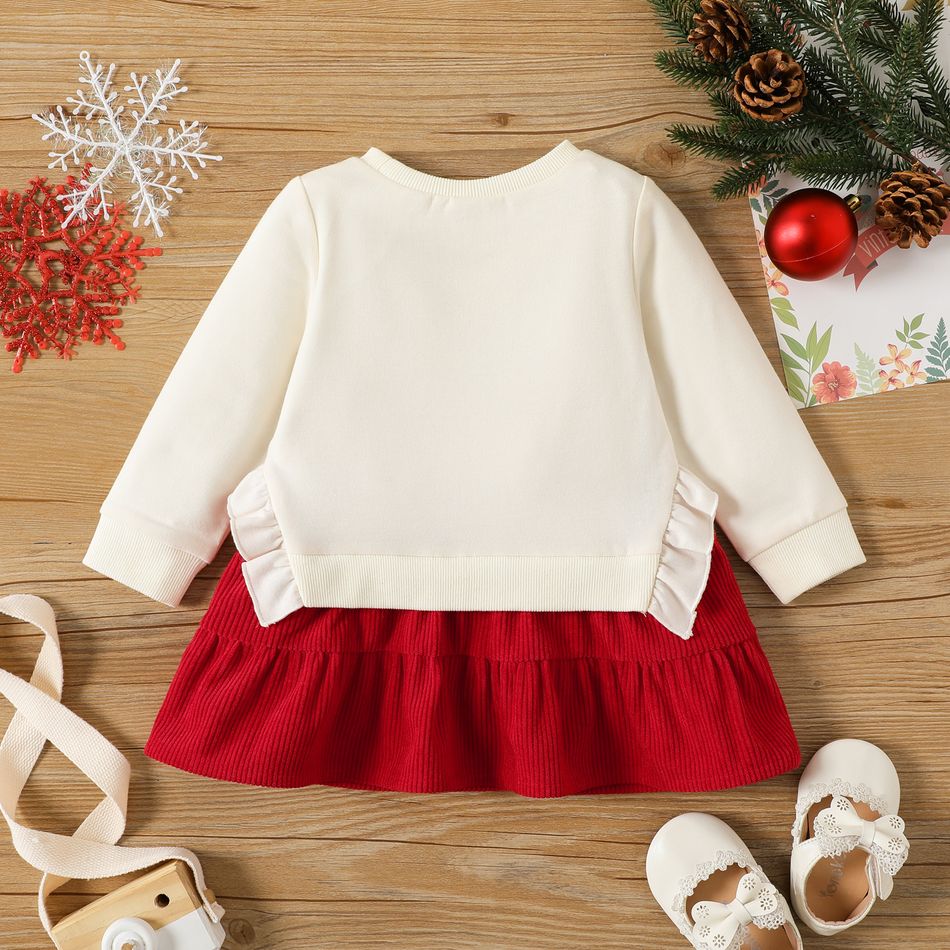 Baby Girl Letter Print Long-sleeve Faux-two Ruffle Dress Red big image 2